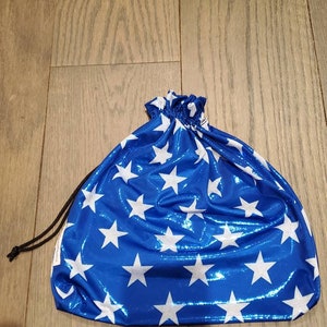 Blue Shiny Metallic With Shiny White Star Print Pole Dancer Money Bag Cash Purse Drawstring Rave Festival Stripper Exotic Bride