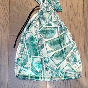 Money Dollar Print Green Shine Foil Dot Shiny Entertainer Wedding Bride Stripper Exotic Dancer Money Bag Cash Purse Drawstring Rave Festival