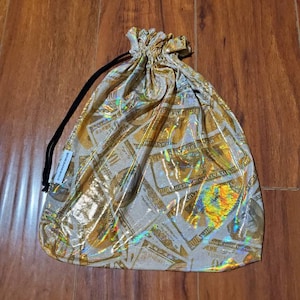 Money Dollar Print Gold Shiny Sparkly Entertainer Bridal Wedding Bride Stripper Exotic Dancer Money Bag Cash Purse Drawstring Rave Festival