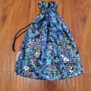 Bright Blue Snake Print Shiny Sparkly Entertainer Bridal Wedding Bride Stripper Exotic Dancer Money Bag Cash Purse Drawstring Rave Festival