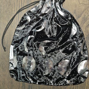 Black Moon Phases Silver Foil Accented Velvet Wedding Bride Pole Dancer Gogo Money Bag Cash Purse Drawstring Rave Celestial Stripper Exotic