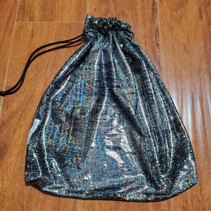 Silver Holographic Shiny Black Stretchy Bridal Wedding Stripper Exotic Entertainer Dancer Money Cash Drawstring Bag Purse Rave Halloween Fun