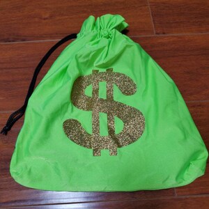 Green Gold Sparkly Shiny Glitter Money Dollar Sign Entertainer Bride Stripper Exotic Dancer Money Bag Cash Purse Drawstring Rave Festival