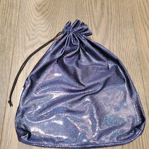 Shiny Dark Blue Sparkly Holographic Stretch Bridal Wedding Stripper Exotic Entertainer Dancer Money Cash Drawstring Bag Purse Rave Halloween