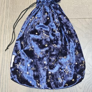 Blue Velvet Gold Moon Star Sun Accented Bridal Wedding Bride Pole Dancer Gogo Money Bag Cash Purse Drawstring Rave Celestial Stripper Exotic