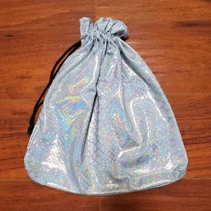 Silver Holographic Snake Print Shiny Entertainer Bridal Wedding Bride Stripper Exotic Dancer Money Bag Cash Purse Drawstring Rave Festival