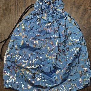 Blue Shiny Rainbow Ripple Foil Ocean Mermaid Entertainer Wedding Bride Stripper Exotic Dancer Money Bag Cash Purse Drawstring Rave Festival