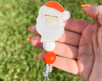 Santa Clause Badge Reel, Santa Badge Reel with Beads, Christmas Badge Reel, Nurse Badge Reel