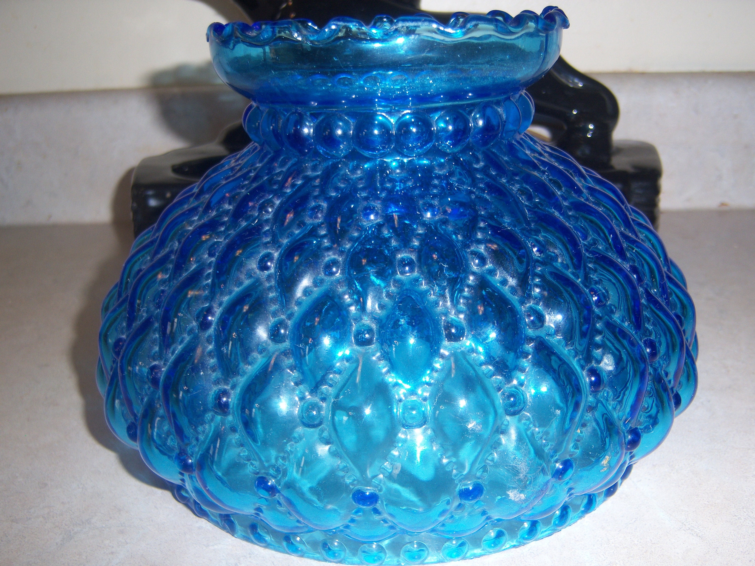 ライト・ランタン Vintage Blue Glass Diamond Lamp Shade Vintage Blue Glass Diamond Lamp Shade VTG BLUE DIAMOND QUILT