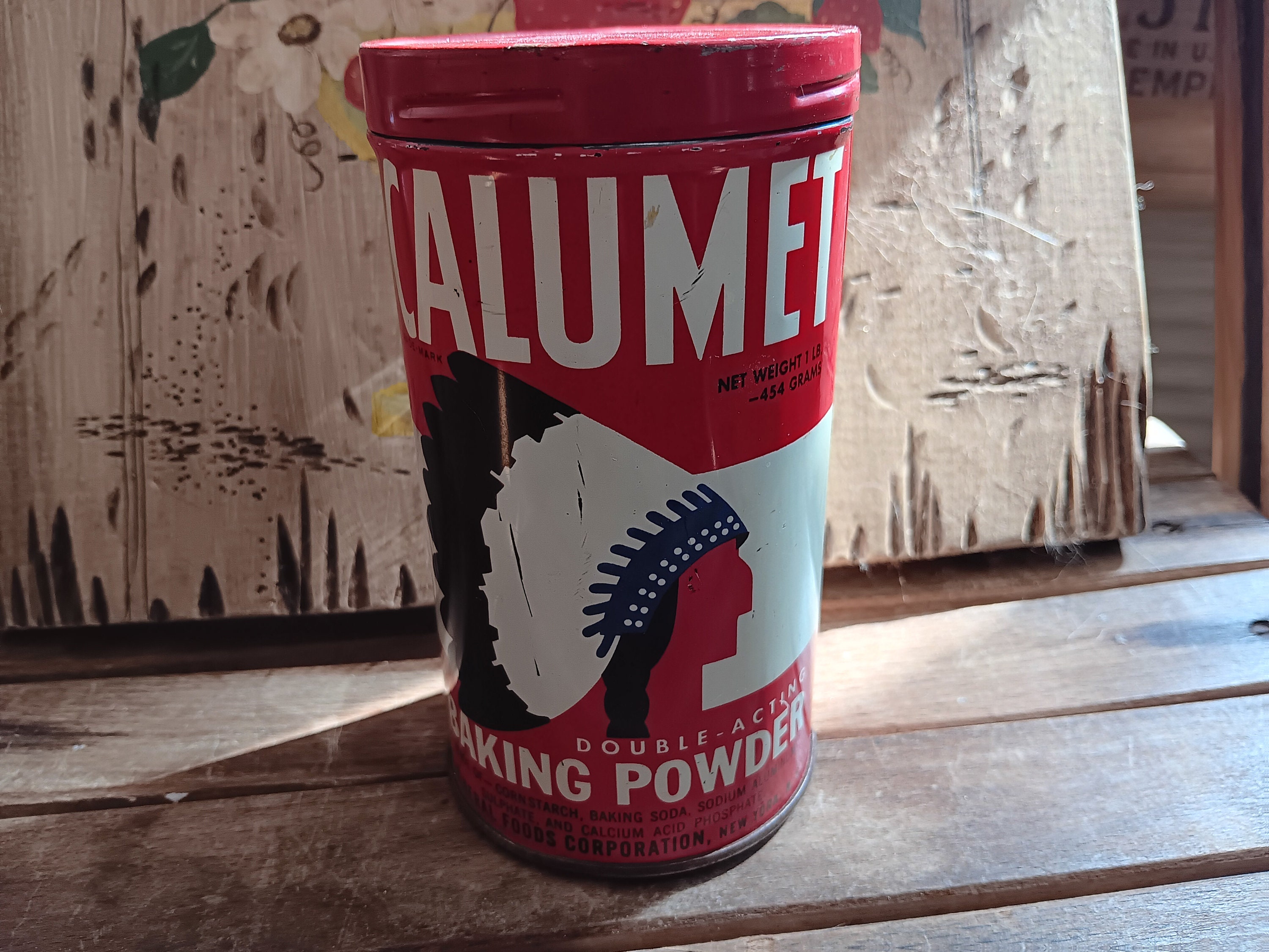 Vintage Calumet Double Acting Baking Powder Tin Can Canister 1 Pound