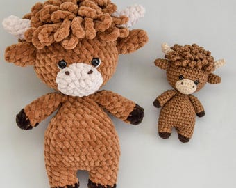 Highland Cow Plush ,  Mini Cotton Cow ,  Amigurumi Stuffed Animal Gift, Scotland cow