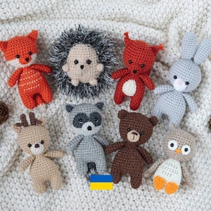 Woodland baby toy Forest animals set Fox baby toy Little bear toy Crochet bunny Stuffed deer Hedgehog gift Sguirrel Owl Raccoon Skunk Moose image 3