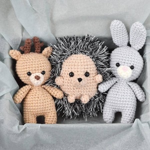 Woodland baby toy Forest animals set Fox baby toy Little bear toy Crochet bunny Stuffed deer Hedgehog gift Sguirrel Owl Raccoon Skunk Moose image 7