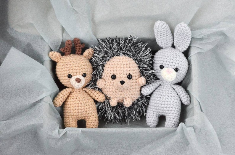 Woodland baby toy Forest animals set Fox baby toy Little bear toy Crochet bunny Stuffed deer Hedgehog gift Sguirrel Owl Raccoon Skunk Moose image 7