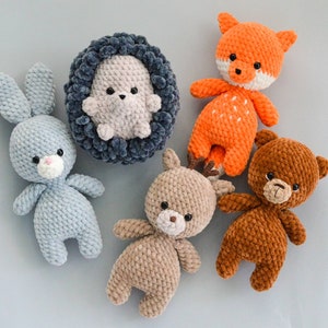 Woodland baby toy  Forest animals set Fox baby toy Little bear toy Crochet bunny Stuffed deer Hedgehog gift