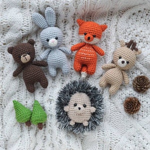 Woodland baby toy Forest animals set Fox baby toy Little bear toy Crochet bunny Stuffed deer Hedgehog gift Sguirrel Owl Raccoon Skunk Moose image 6