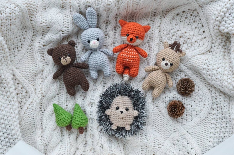 Woodland baby toy Forest animals set Fox baby toy Little bear toy Crochet bunny Stuffed deer Hedgehog gift Sguirrel Owl Raccoon Skunk Moose image 6