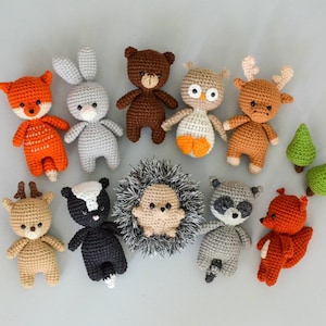 Woodland baby toy Forest animals set Fox baby toy Little bear toy Crochet bunny Stuffed deer Hedgehog gift Sguirrel Owl Raccoon Skunk Moose image 2