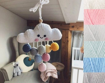 Móvil de nubes de crochet: gotas de lluvia de arcoíris, decoración infantil