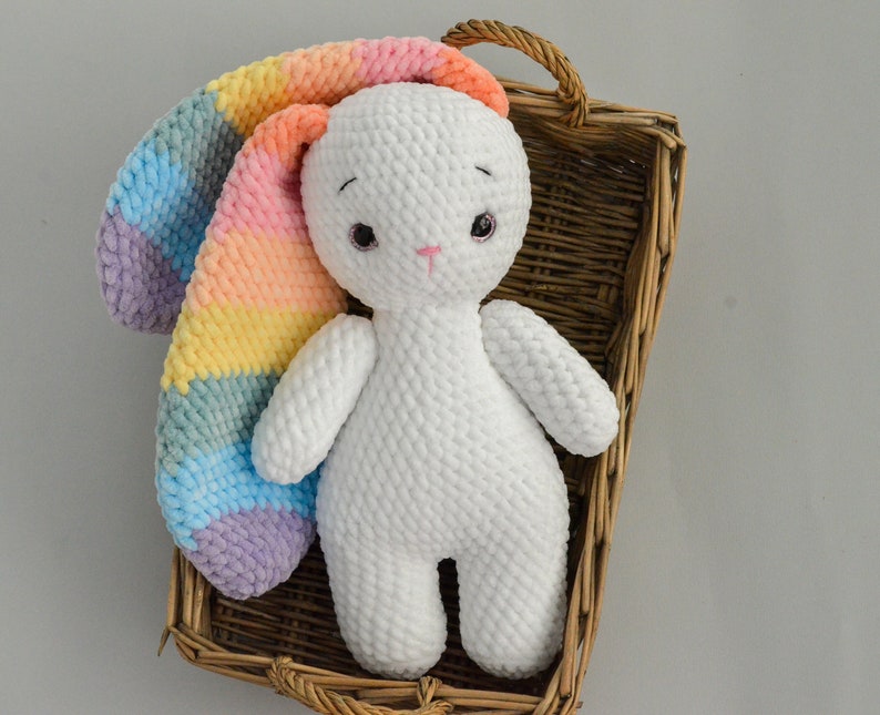 Crochet bunny Pastel rainbow Personalized bunny with long ears Colorful plush toy zdjęcie 3