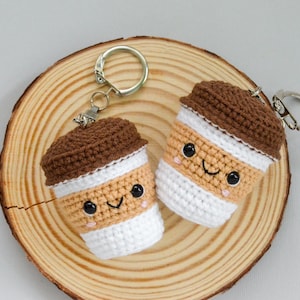 Crochet mini coffee cup keychain Cute amigurumi toy Gift for coffee lovers