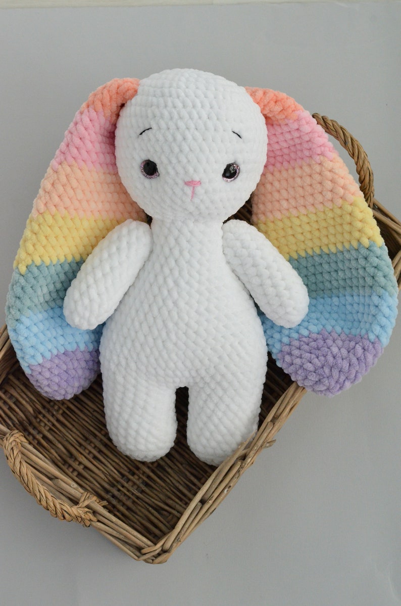 Crochet bunny Pastel rainbow Personalized bunny with long ears Colorful plush toy zdjęcie 7