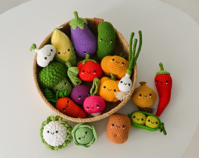 Crochet Vegetables Set: Amigurumi Play Food, Montessori Kitchen Toys