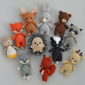 Woodland baby toy Forest animals set Fox baby toy Little bear toy Crochet bunny Stuffed deer Hedgehog gift Sguirrel Owl Raccoon Skunk Moose image 1