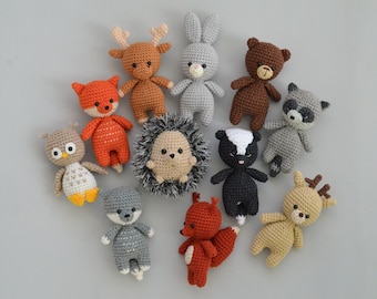 Woodland baby toy  Forest animals set Fox baby toy Little bear toy Crochet bunny Stuffed deer Hedgehog gift Sguirrel Owl Raccoon Skunk Moose