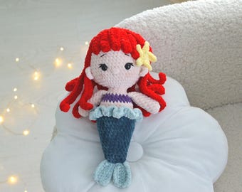 Crochet Plush Baby Mermaid Toy: Handmade Amigurumi Doll, 28 cm