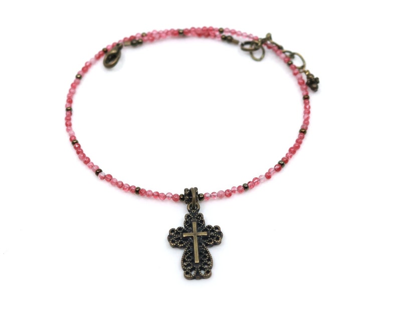 Cross Ankle Bracelet Religious Anklet Boho Anklet Pink Etsy