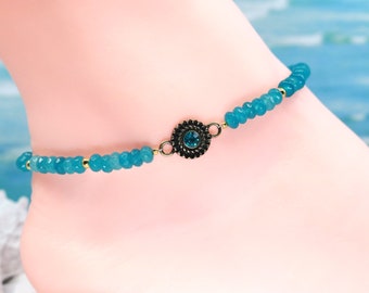 Girlfriend beach anklet, gift for her, blue, Mothers day gift