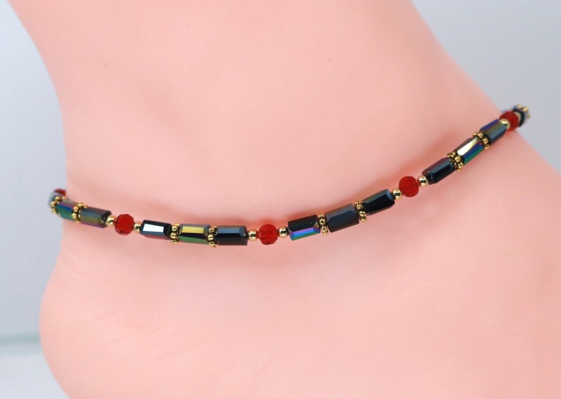 Black ankle bracelet red gold handmade anklet anniversary gift Etsy