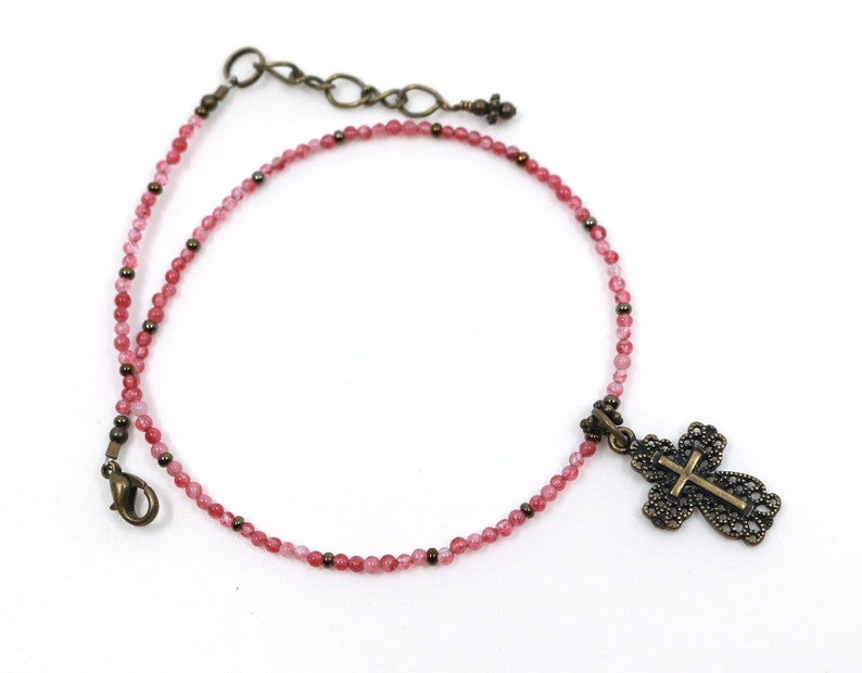 Cross Ankle Bracelet Religious Anklet Boho Anklet Pink Etsy