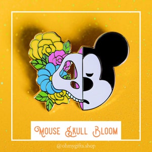 Mickey Mouse Skull Hard Enamel Pin for Dia de los Muertos - Glows in the Dark