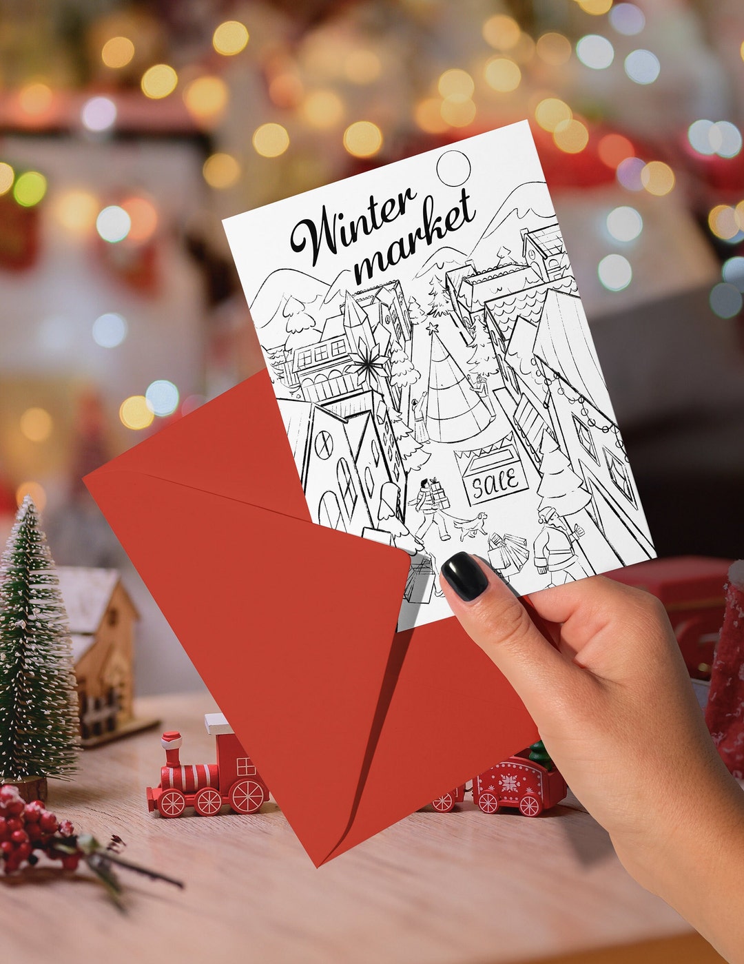 Printable Coloring Christmas Card Xmas Market Card 4x5 - Etsy