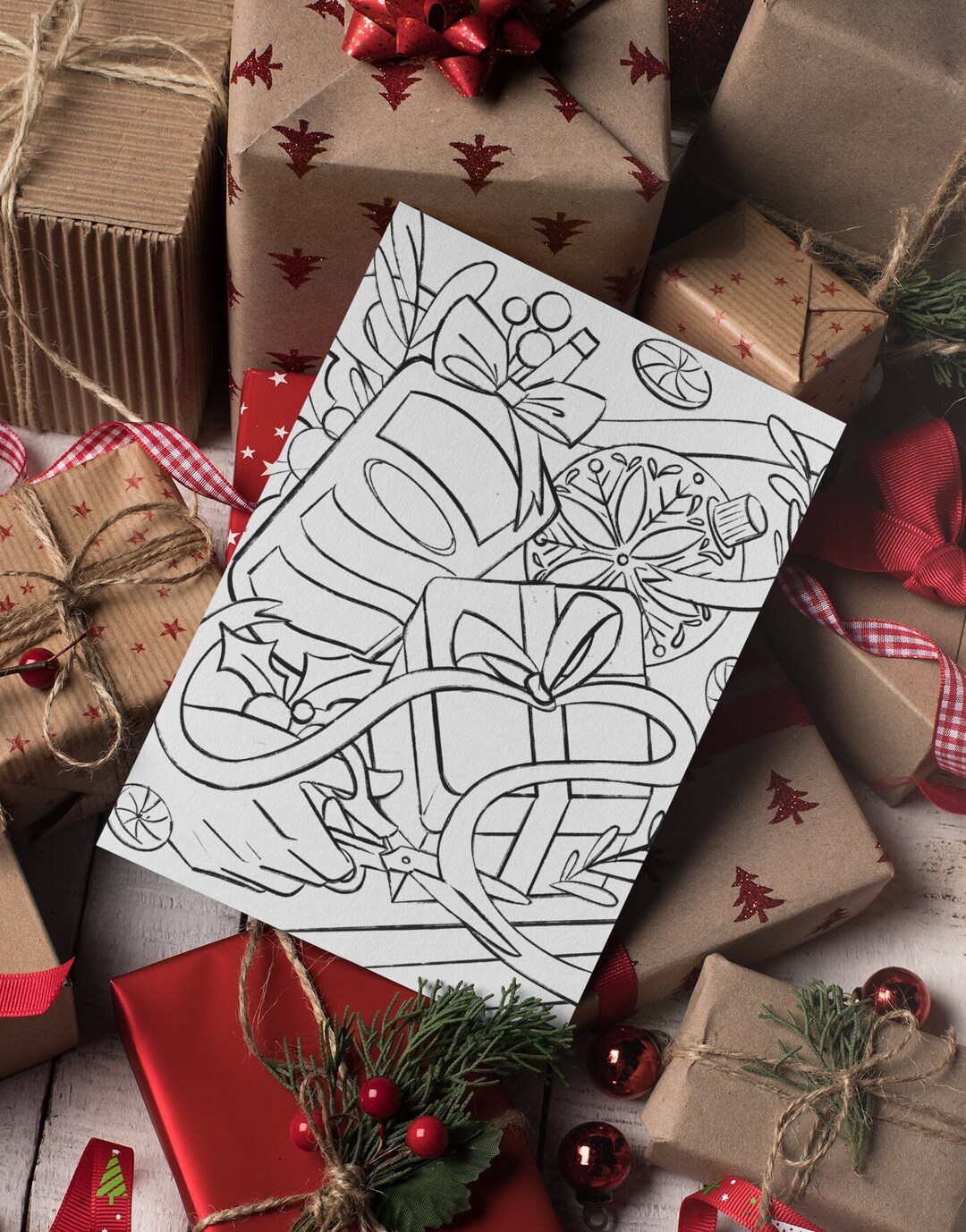 Printable Coloring Christmas Card Xmas Present Card 4x5 Instant ...