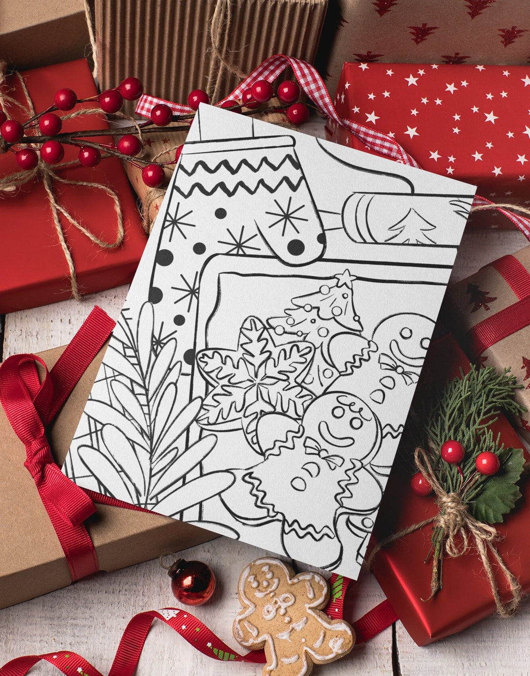 Printable Coloring Christmas Card Cookies Xmas Card 4x5 - Etsy