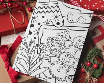 Printable coloring Christmas Card || cookies Xmas Card || 4x5 Instant Download || Holiday Greeting Card || Holiday Card Design