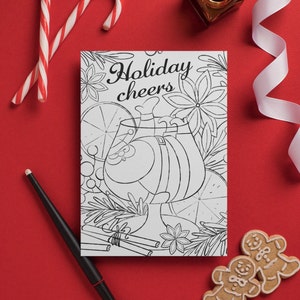 Cartão de Natal para colorir para imprimir || Cartão dos elogios do Xmas || Download instantâneo 4x5 || Cartão de Natal || Design de cartão de férias