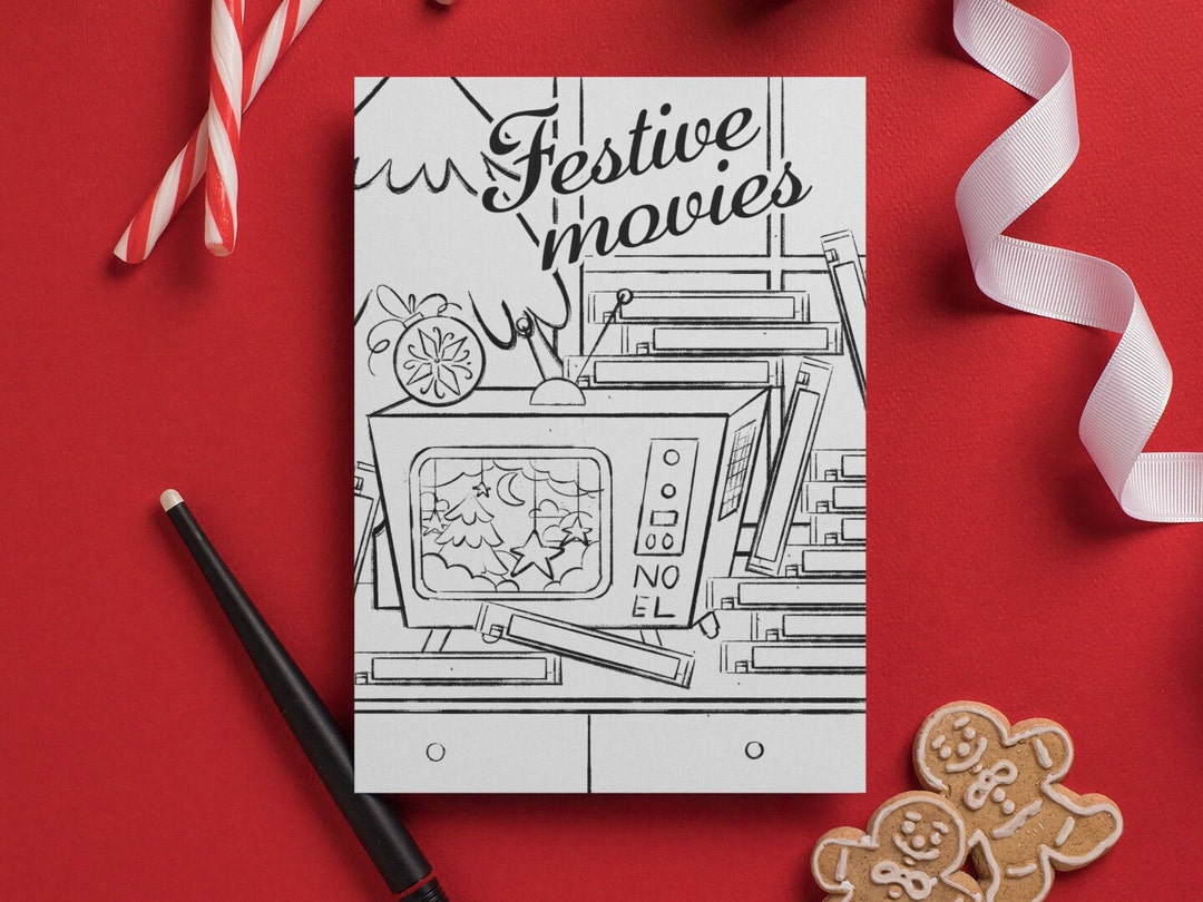 Printable Coloring Christmas Card Xmas Scene Card 4x5 Instant Download ...