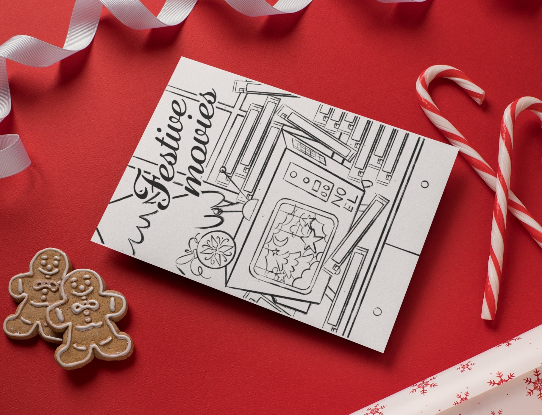 Printable Coloring Christmas Card Xmas Scene Card 4x5 - Etsy