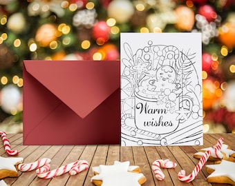 Printable coloring Christmas Card || Xmas drink Card || 4x5 Instant Download || Holiday Greeting Card || Holiday Card Design
