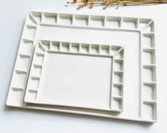 Suimolly Ceramic Watercolor Palette, 18-well / 20-well / Ceramic Paint palette for Artists, Gift for Painters，Porcelain Palette
