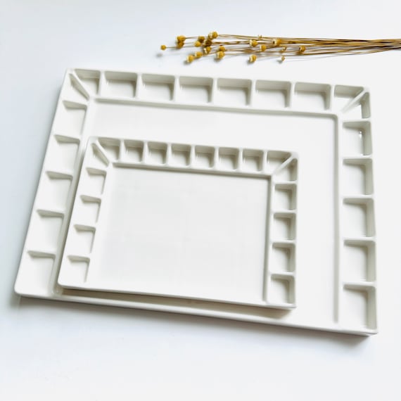 Ceramic Palette 18 Well Watercolor Palette Porcelain Ceramic Pigment  Palette Pigment Tray Limited Edition Handmade White Porcelain (Color : 18  Well)