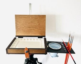 Wooden Travel Paint Box Easel Carry Case Watercolour Oil Painting，plein air,pochade box Can be connected to a tripod as a gift for artists