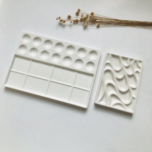 Ceramic Watercolor Palette, 14-well Artist Ceramic Palettes, Gift for Painters, Ceramic Paint Palette，Porcelain Palette