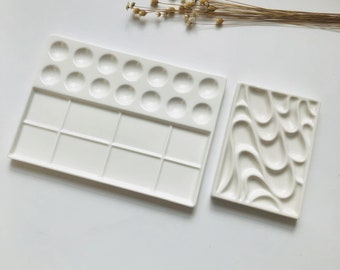 Ceramic Watercolor Palette, 14-well Artist Ceramic Palettes, Gift for Painters, Ceramic Paint Palette，Porcelain Palette