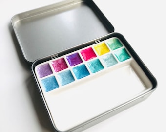 Calligraphy Ink Metallic Watercolor Pigments Metallic  Handmade Gifts for Painters (Travel portable Ceramic Palette, pearlescent Pigments)