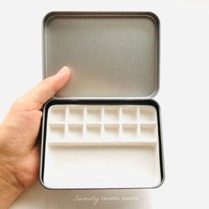 Suimolly 旅行用ポータブルセラミック水彩パレット 12 ウェル、画家へのギフト、セラミックペイントパレット、磁器パレット